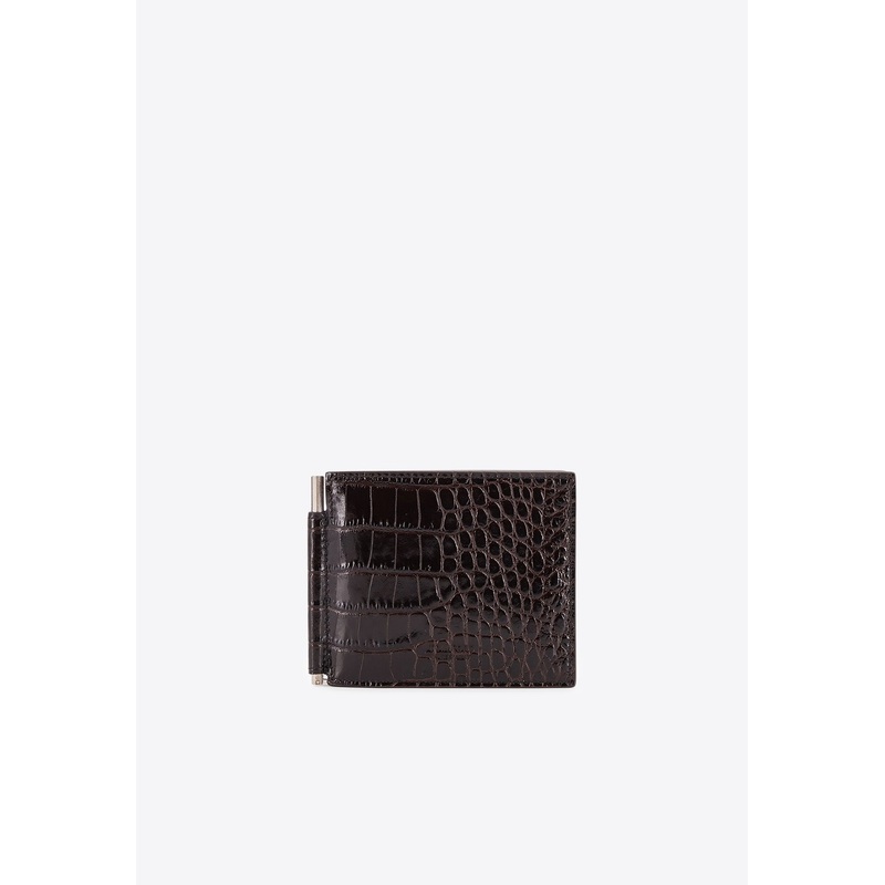 Croc-Embossed Leather Wallet with Money Clip