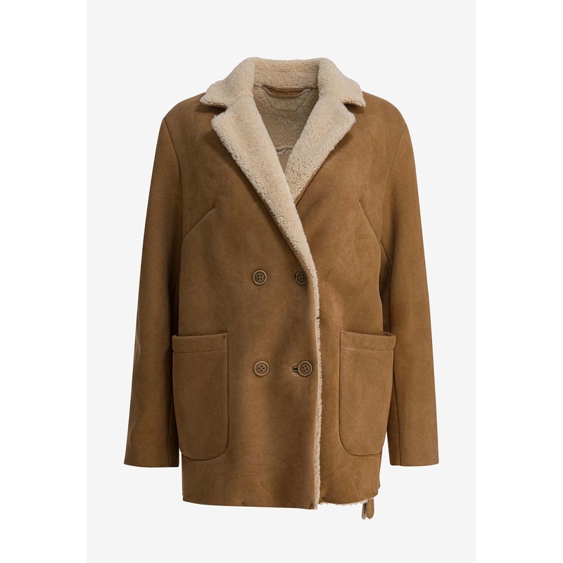 Double-Breasted Shearling Suede Jacket