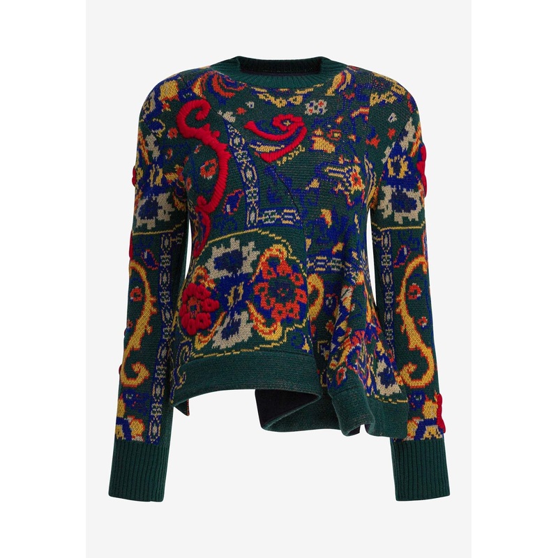Floral Jacquard Knit Wool Sweater