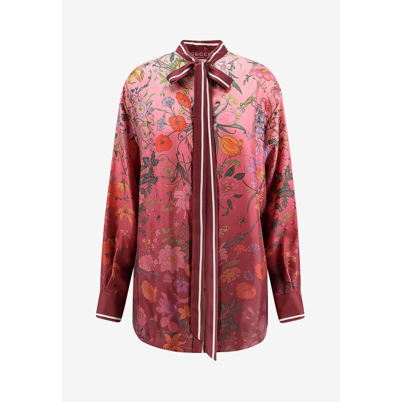 Floral Print Long-Sleeved Silk Shirt
