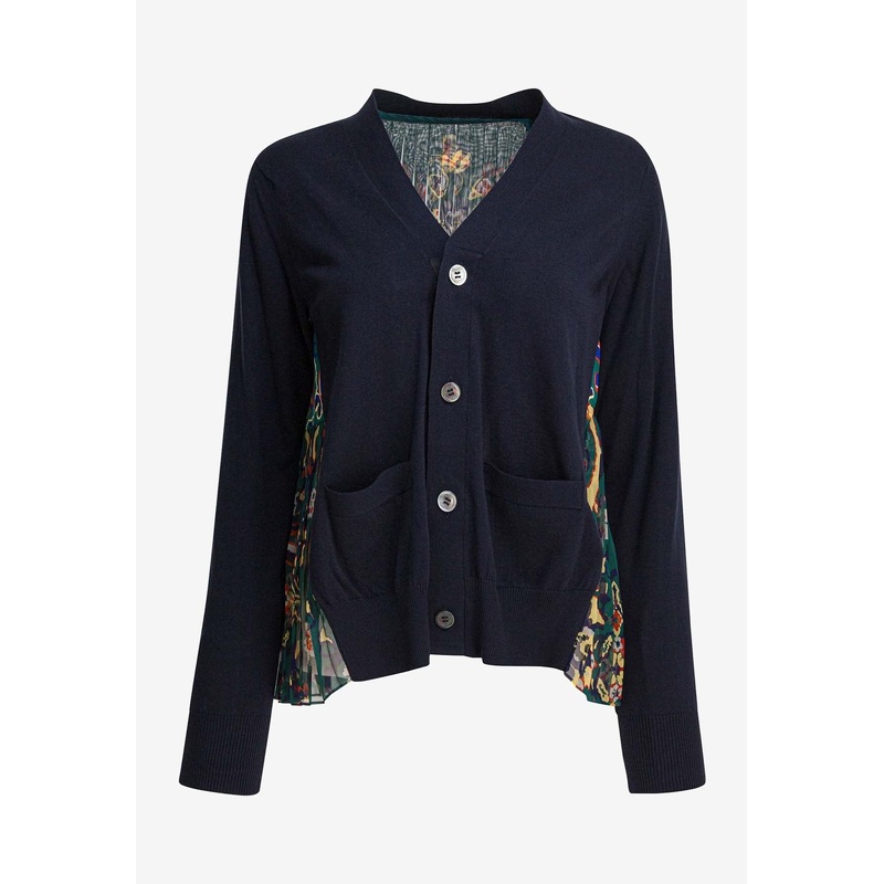 Floral Print Paneled Cardigan