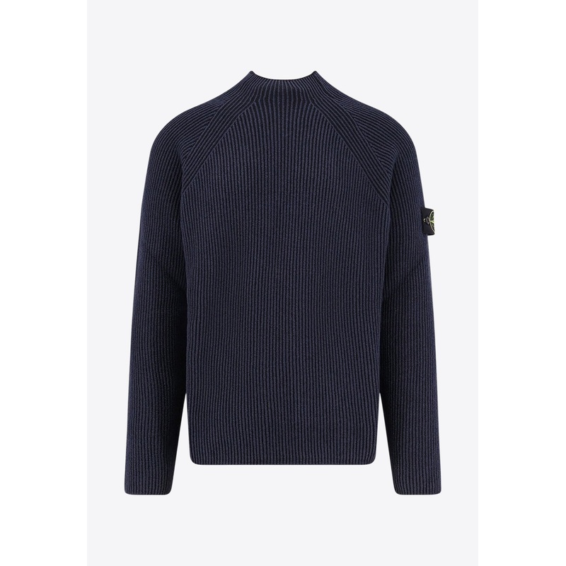 Mock-Neck Ribbed Knit Sweater