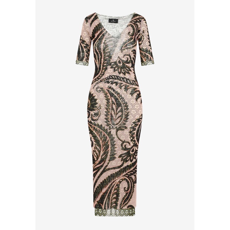 Printed Tulle Midi Dress
