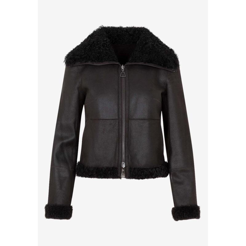 Shearling-Trimmed Leather Jacket