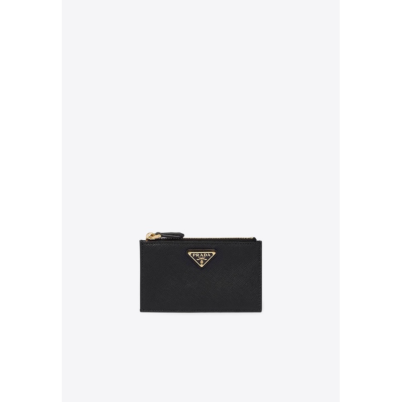 Triangle Logo Saffiano Leather Zipped Cardholder