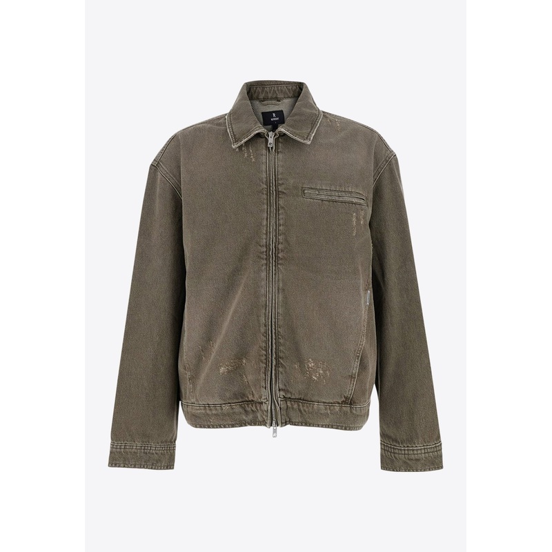 Washed Denim Zip-Up Jacket