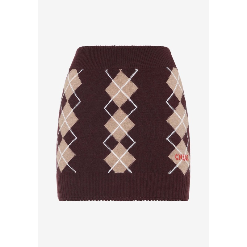 Argyle Jacquard Wool Mini Skirt