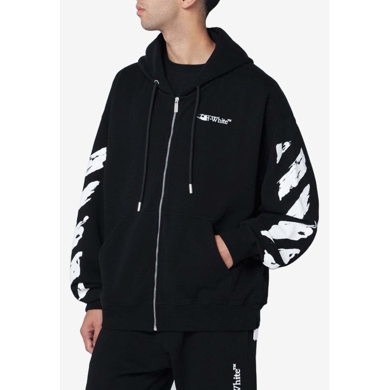 Brushstroke Arrow Print Zip-Up Hoodie