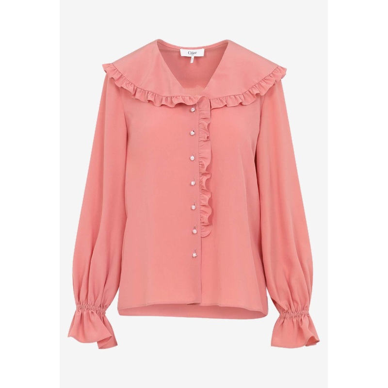 Crepe De Chine Ruffled Blouse