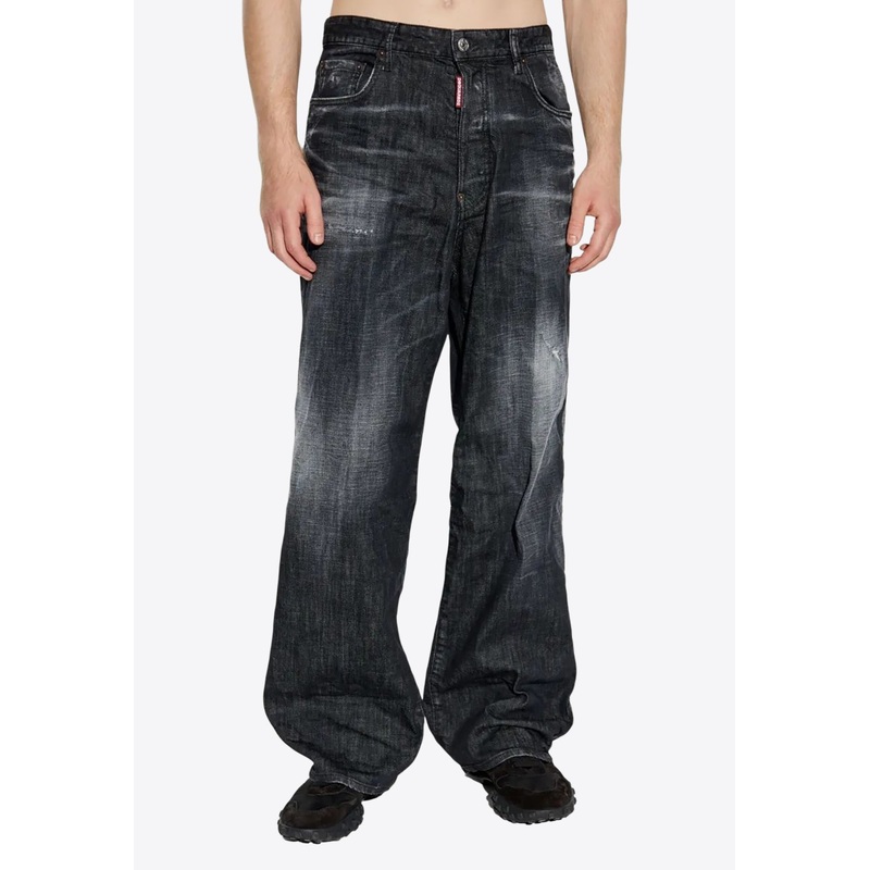 Distressed Wide-Leg Jeans