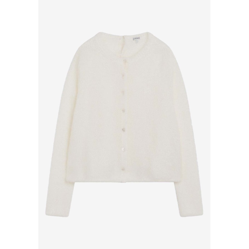 Embroidered Anagram Mohair-Blend Cardigan