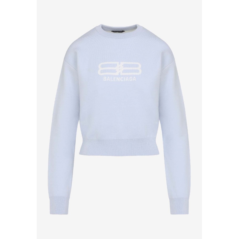 Logo-Jacquard Cropped Sweater in Wool Blend