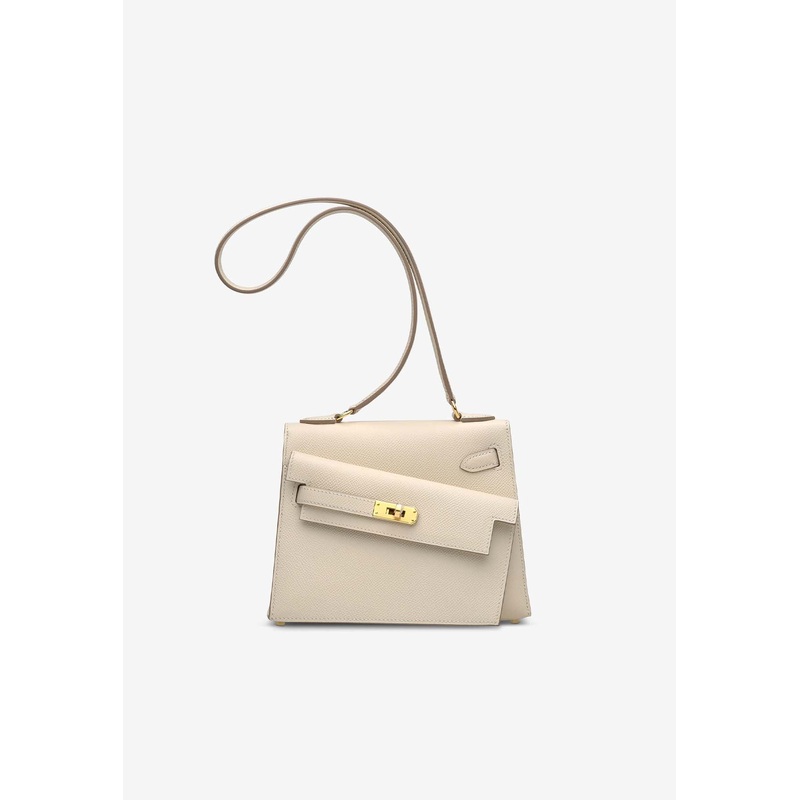 Mini Kelly 20 En Desordre in Craie Epsom Leather with Gold Hardware