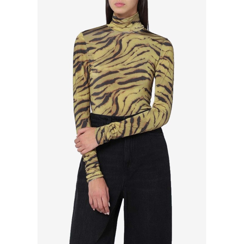 Zebra Print High-Neck Sweater