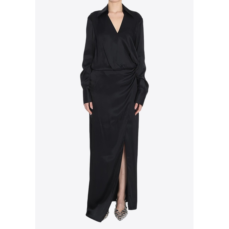 Draped Satin Maxi Dress