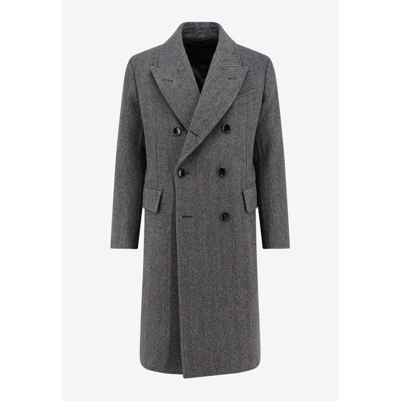 Herringbone Wool Double-Breasted Coat