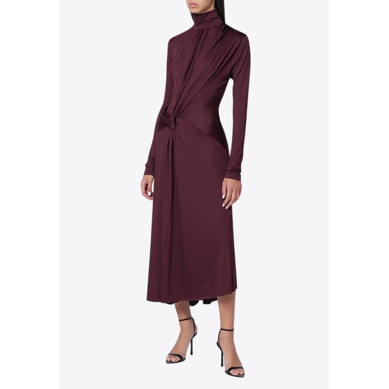 High-Neck Knotted Midi Dress