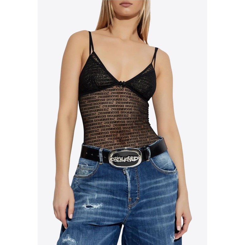Logo Jacquard Mesh Top