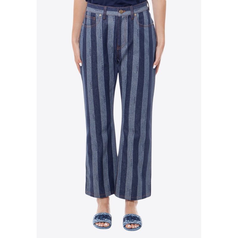 Logo Patch Striped Flared Jeans