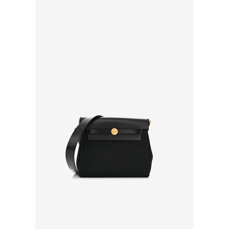 Mini Herbag Zip Retourne 20 in Black Canvas and Fauve Hunter with Gold Hardware