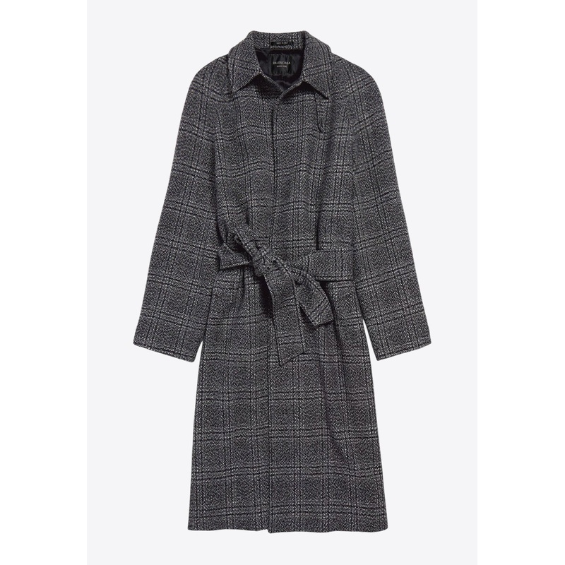 One Layer Raglan Checked Wool Coat
