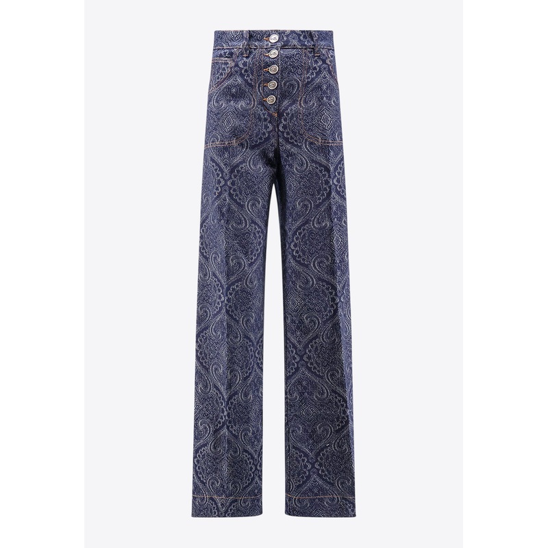 Paisley Pattern High-Rise Jeans