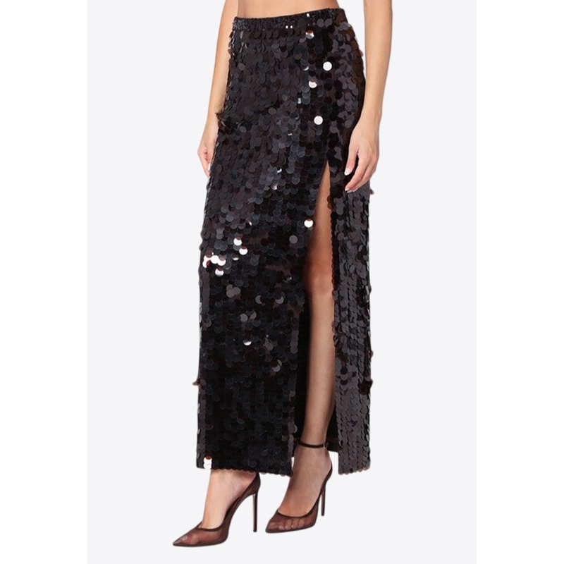 Sequin Embellished Maxi Skirt with Slit