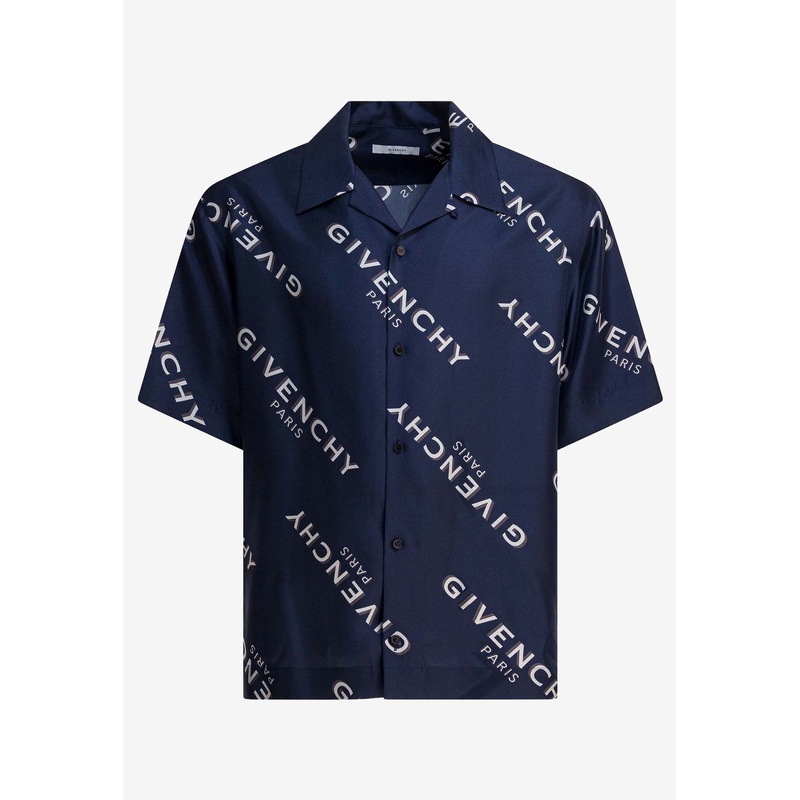 All-Over Logo Print Silk Bowling Shirt