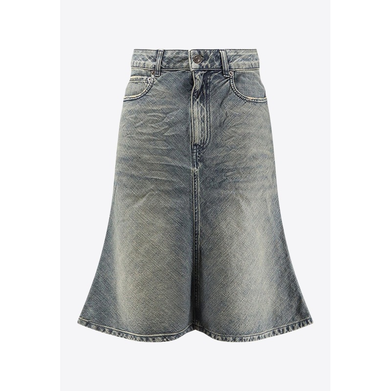 Godet Midi Denim Skirt