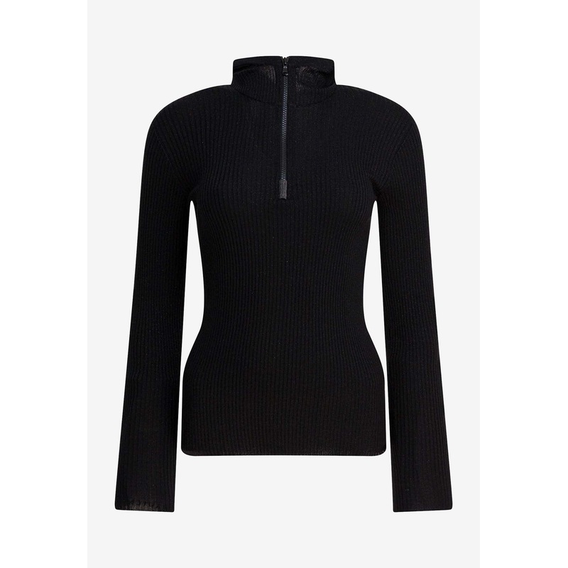 Half-Zip Wool Sweater with Hood