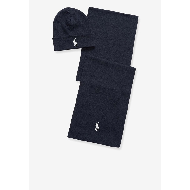 Logo Embroidered Scarf and Beanie Set