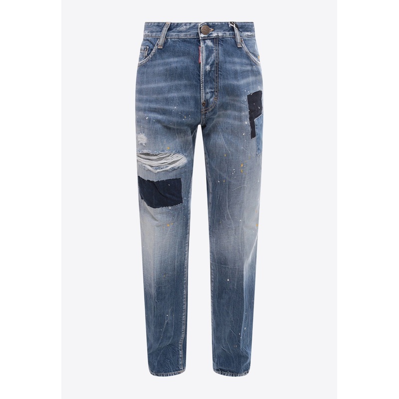 Logo Patch Ripped Jeans