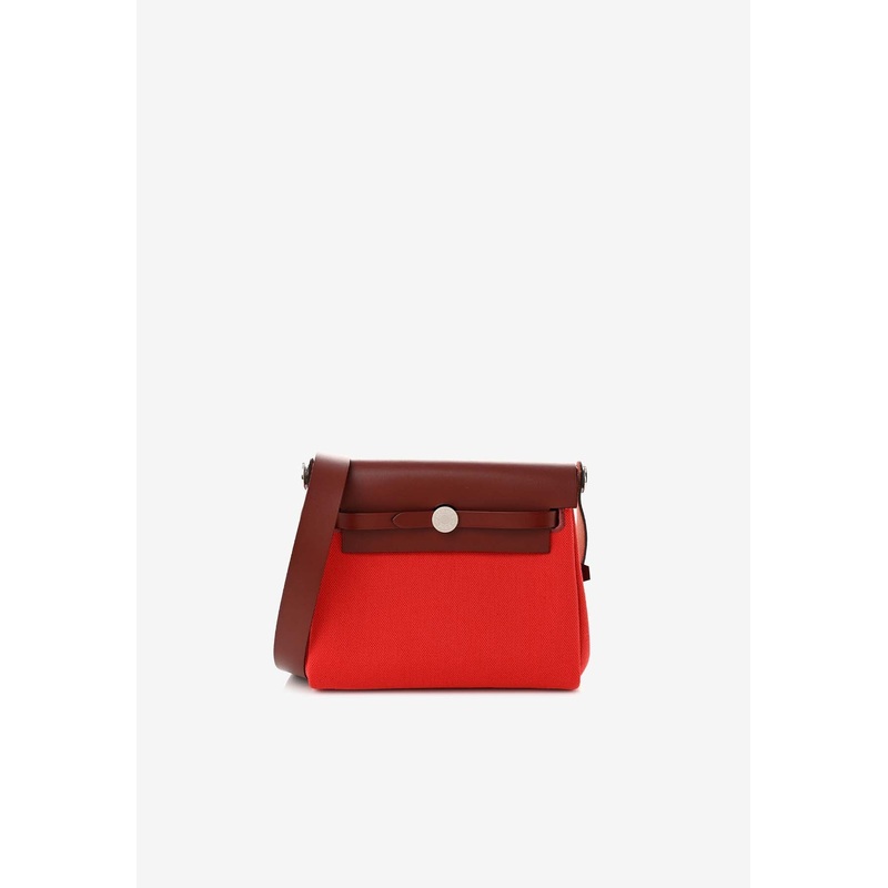 Mini Herbag Zip Retourne 20 in Rouge Piment Military Toile and Rouge H Hunter with Palladium Hardware