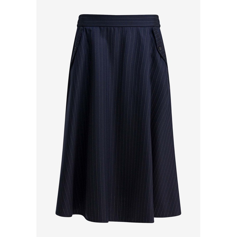 Pinstripe Wool Midi Skirt