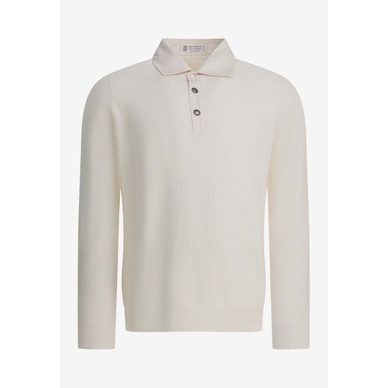 Ribbed Knit Cashmere Polo T-shirt