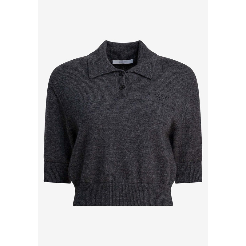 Wool Knit Cropped Polo Shirt
