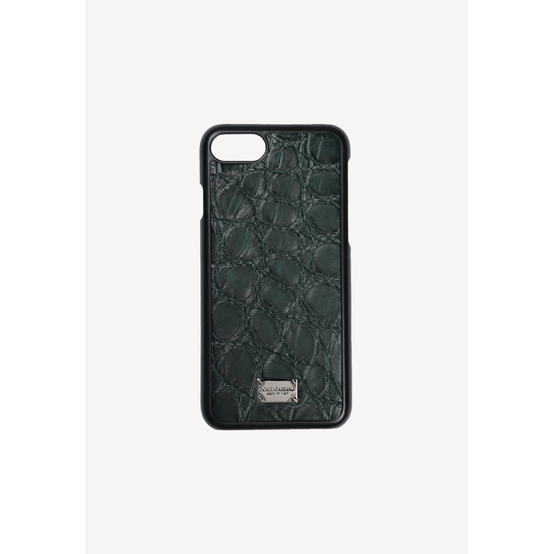 iPhone 7 Logo Plate Cover in Croc-Embossed Leather