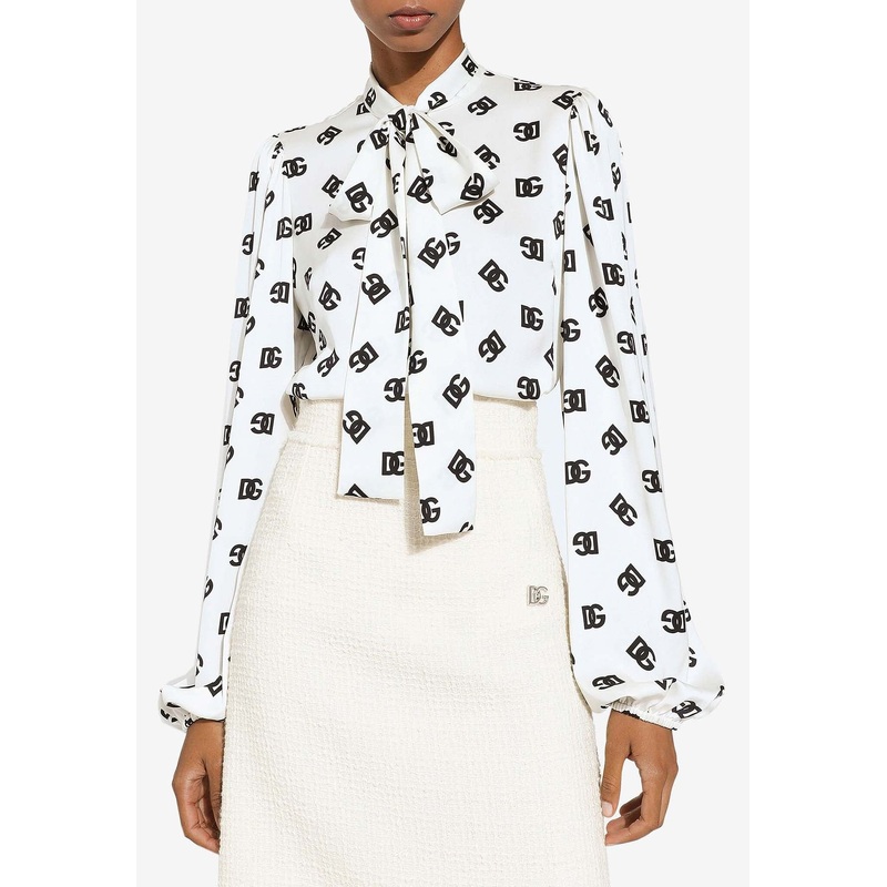 Pussy-Bow Monogram Shirt