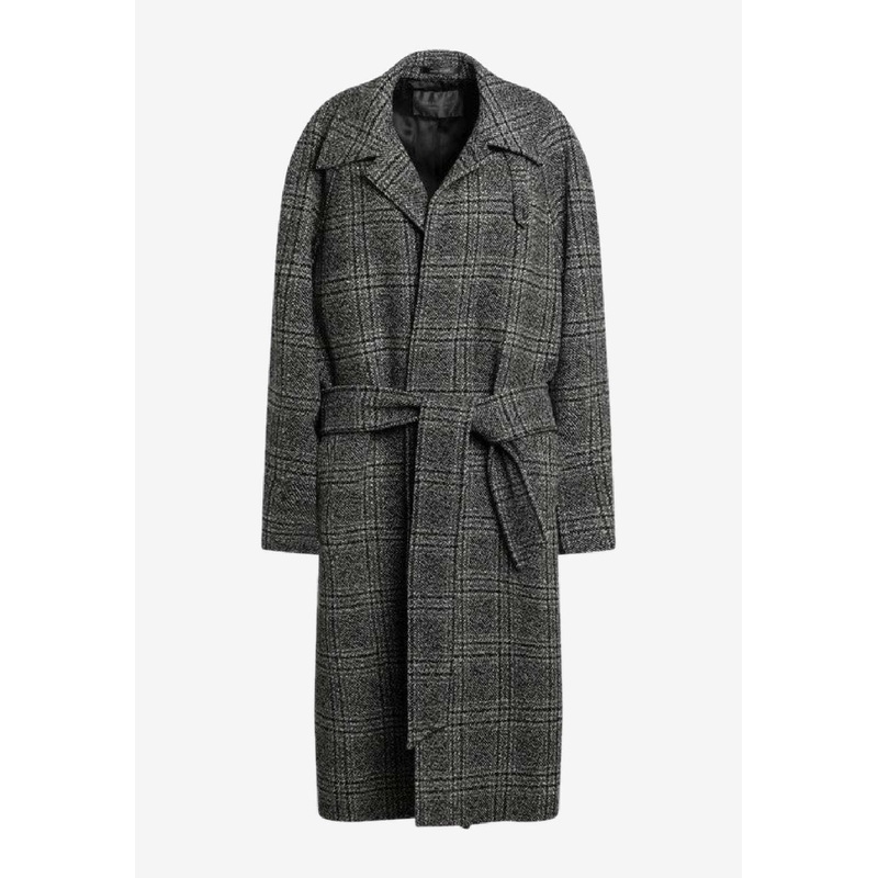 Wool Check Belted Coat