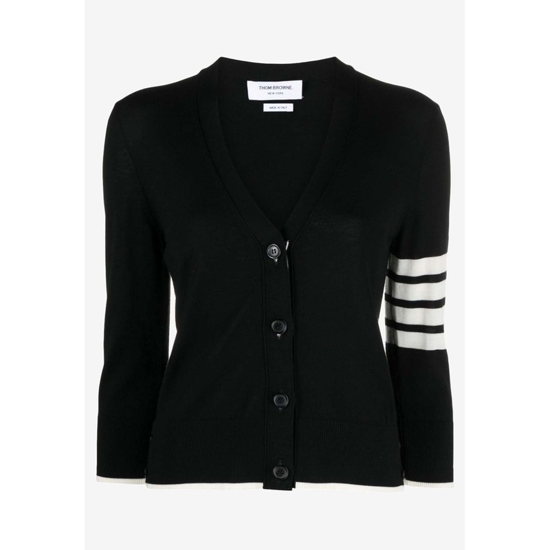 4-bar Stripes Virgin Wool Cardigan