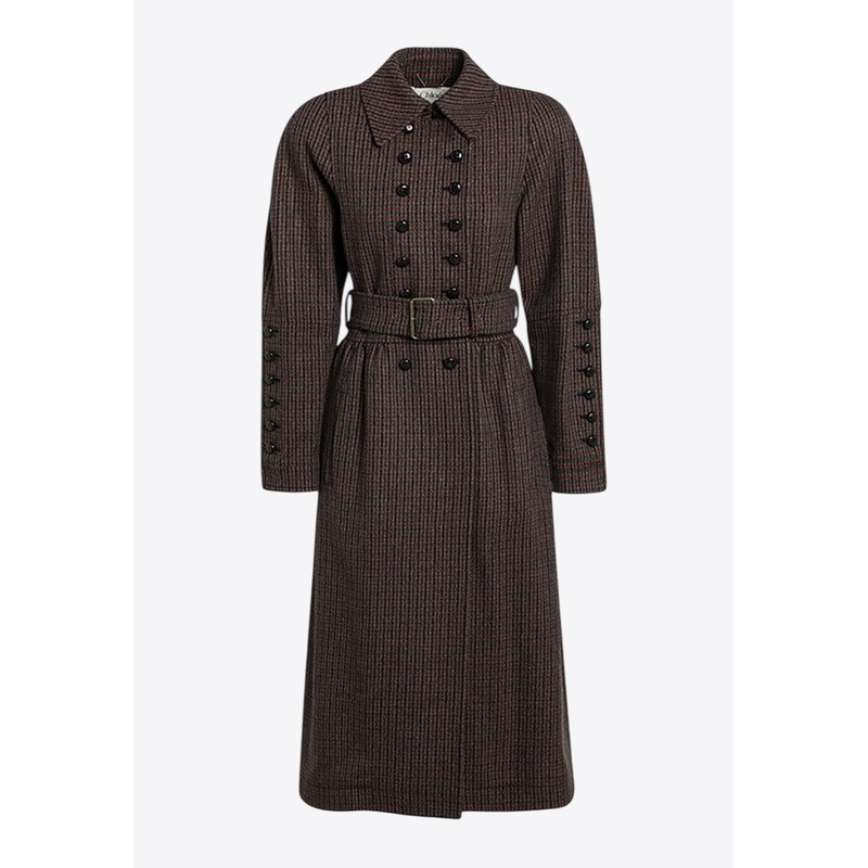 Double-Breasted Coat in Houndstooth Wool