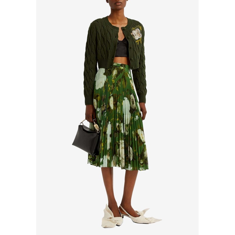 Floral Print Midi Plisse Skirt