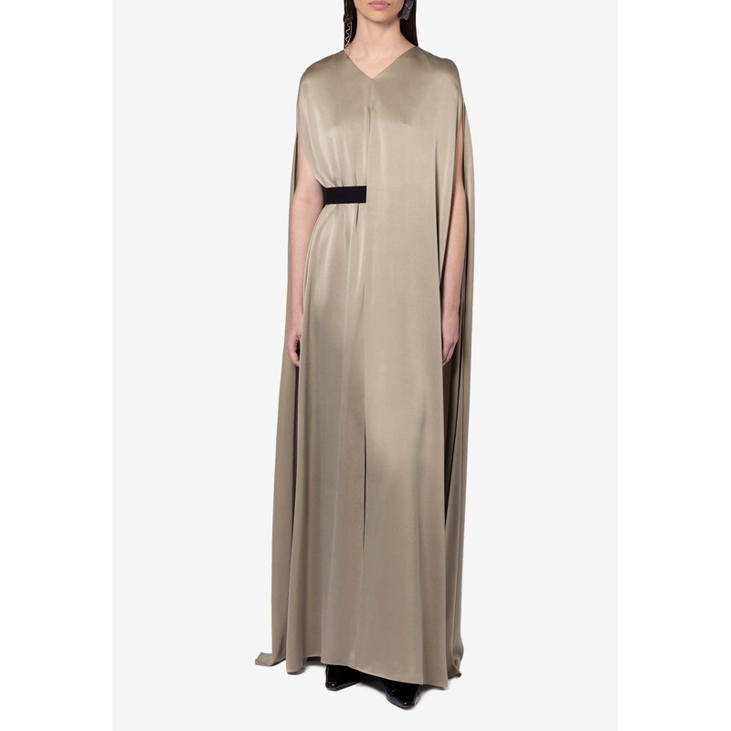 Fyeris Caped-Overlay Belted Gown