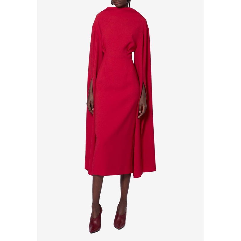 Nour Crepe Midi Dress with Draped-Sleeves