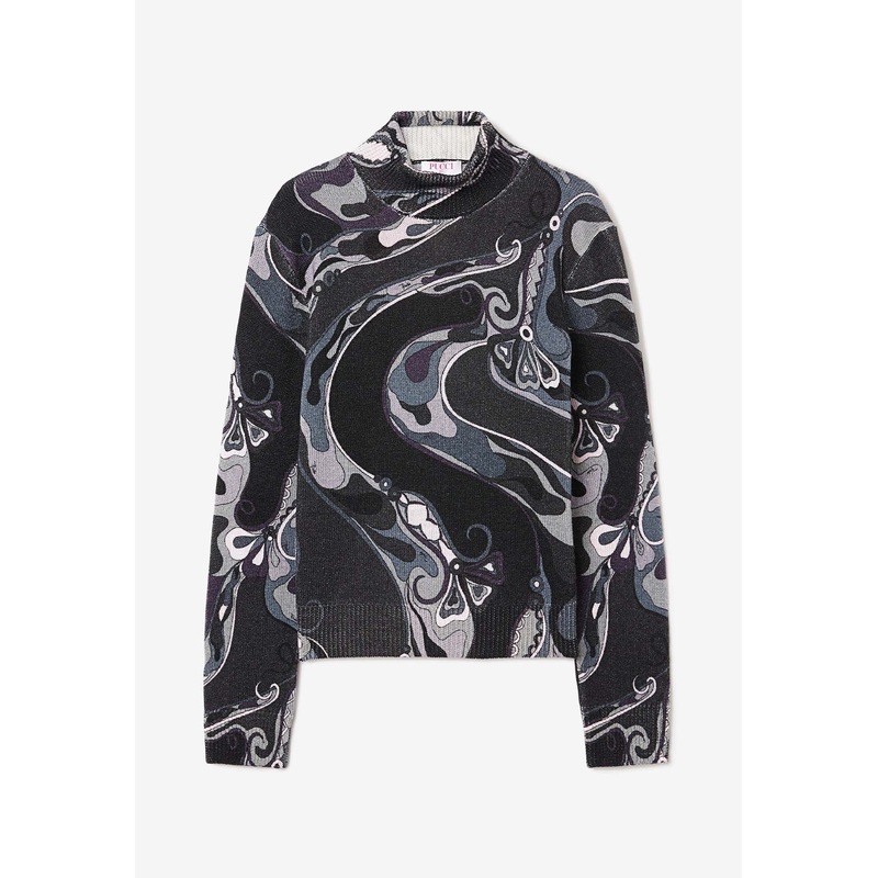 Orchidee Print High-Neck Wool Sweater