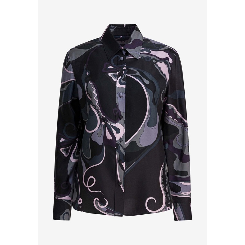 Orchidee Print Long-Sleeved Silk Shirt