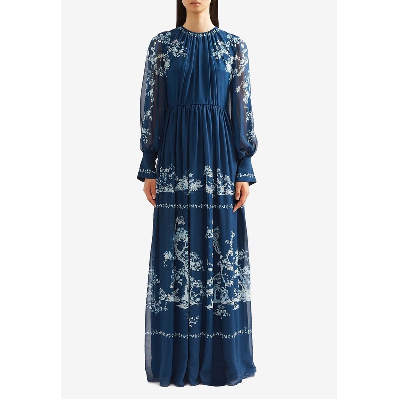 Printed Silk Voile Gown