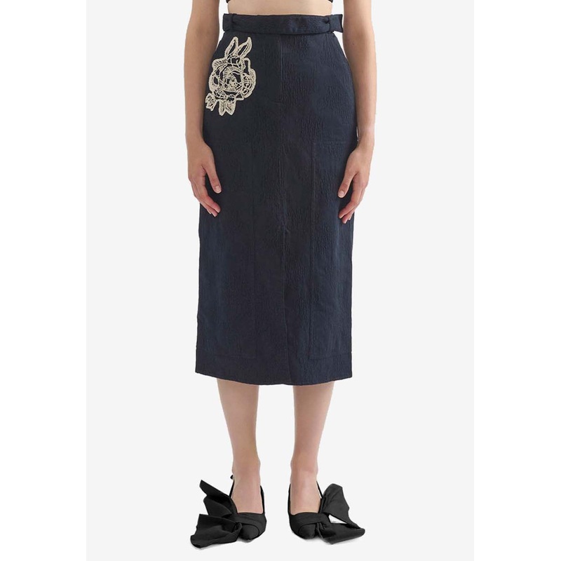 Rose Embroidered Jacquard Pencil Skirt