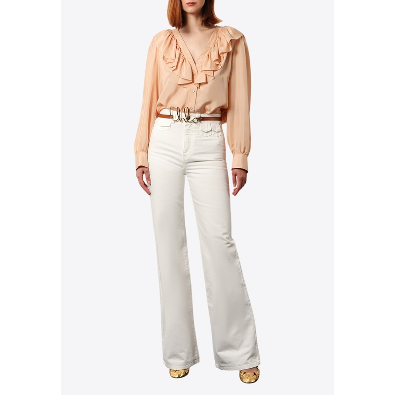 Ruffled Yoke Silk Shirt