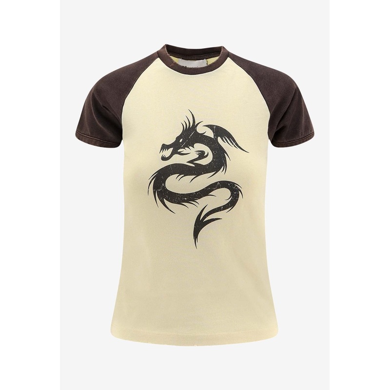 Dragon Print Washed-Out Slim T-shirt